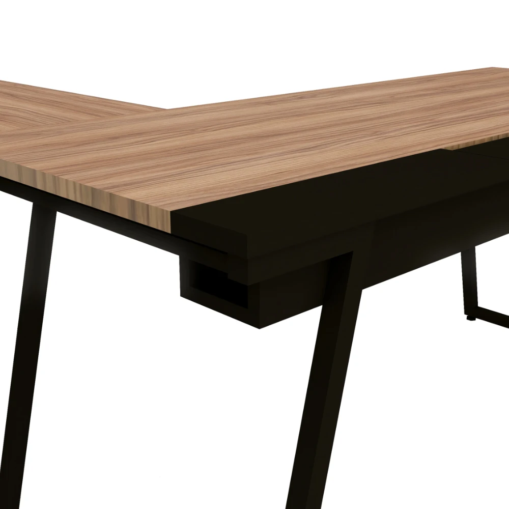 Mesa de escritório em L industrial com extensão e bandeja Soho
